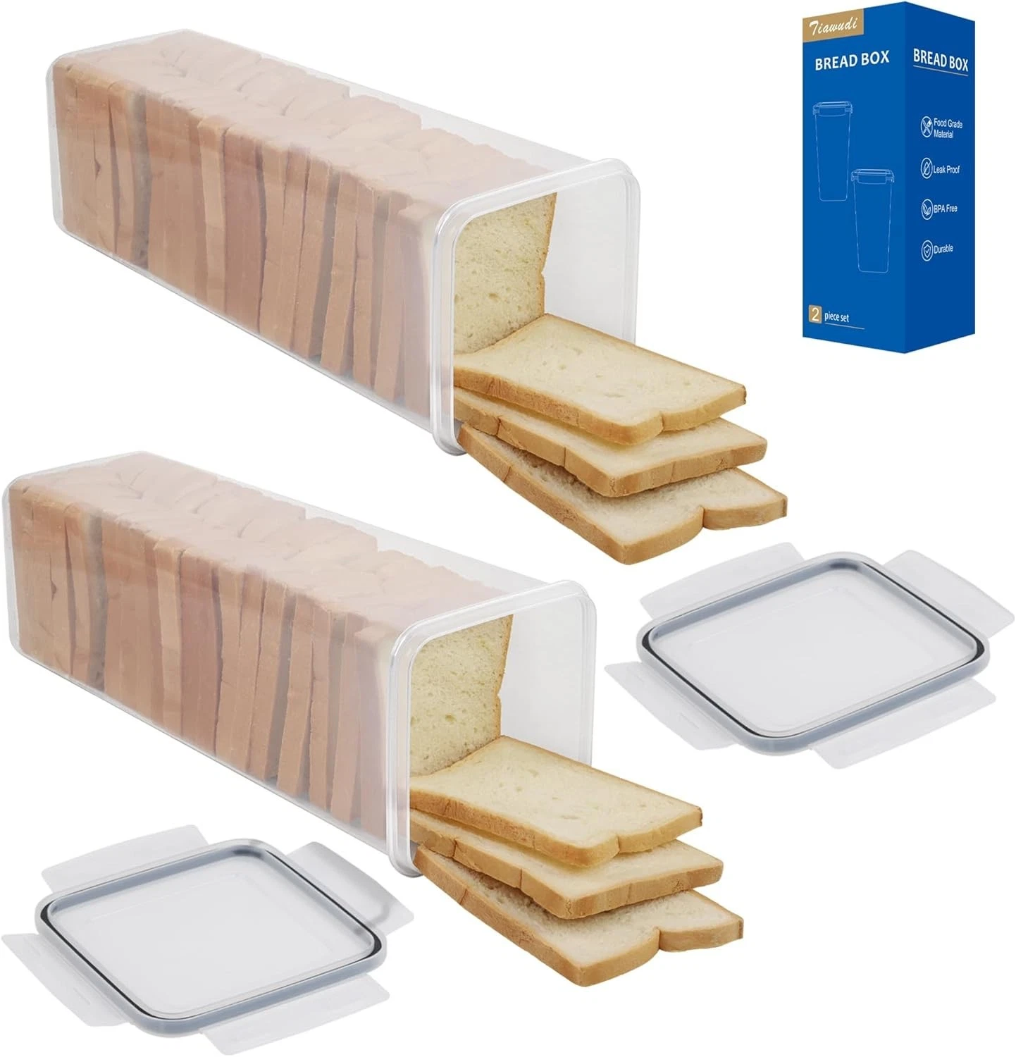 2 Pack Bread Box Plastic Bread Container Bread Storage Kitchen Counter Bread