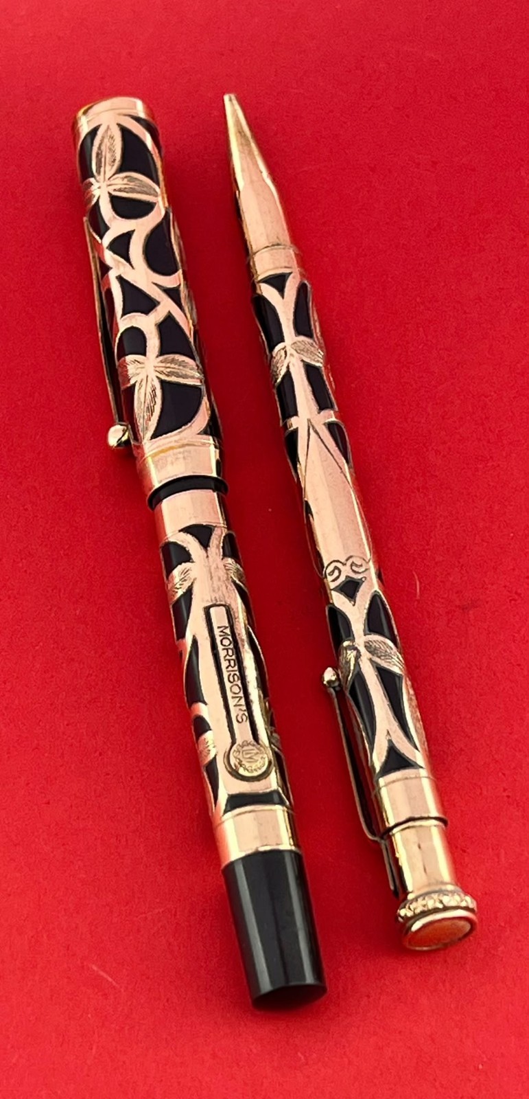 Morrison vintage 1930s gold filigree set fountain pen + pencil exc++++