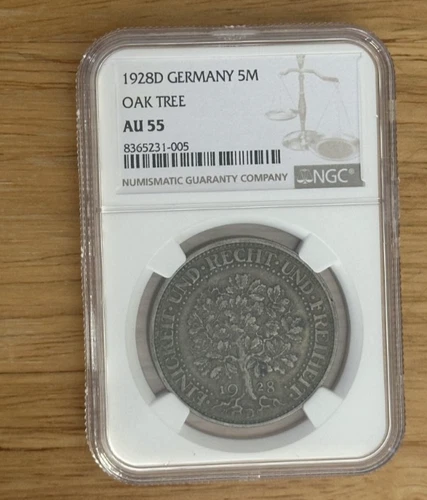 1928 D Germany 5M Oak Tree AU 55 NGC