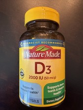 Nature Made D3 2000 IU 50 mcg 250 Softgels Expies 06/2028