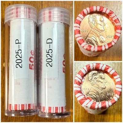 2025-P & D Lincoln Shield Cent Rolls. Lot Of Two, Tube Sealed. SHIPS FREE!    