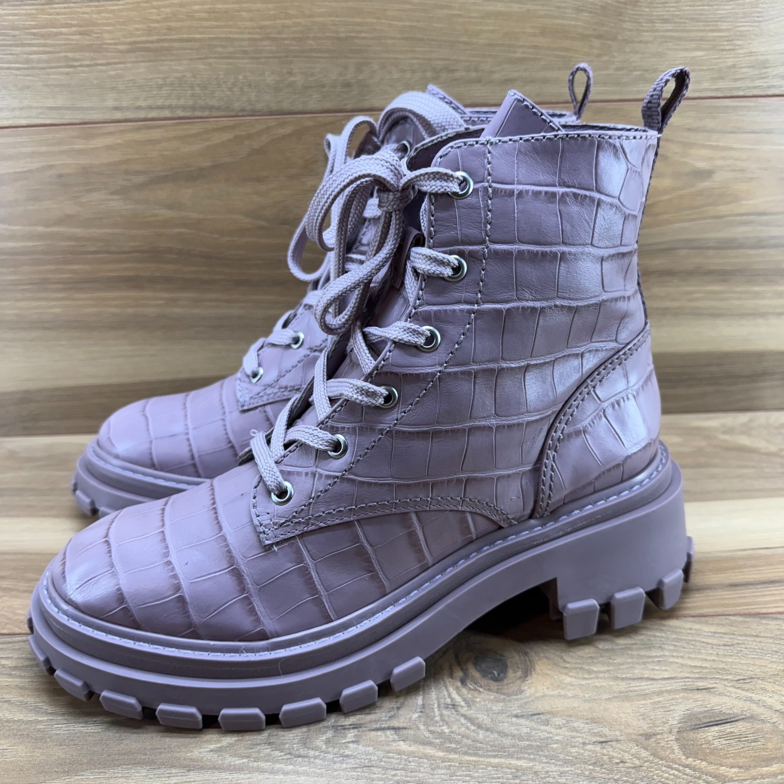 SAOLA Stivali da combattimento Schutz Orly Croc donna 9 B lilla stringati suola a strappo grossa