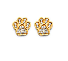 NEW 14K YELLOW GOLD PAW PUSH BACK EARRINGS