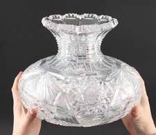 Large Antique American Brilliant Cut Glass Floral Starburst Lead Crystal Vase NR