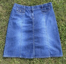 Vtg Denim Jean Skirt Womens Size 12 Double Flap Pockets Westerncore BASS