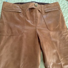 Vtg Tommy Hilfiger Women's Rich Tan Solid Leather Pants Size 10 Moto Boho Biker