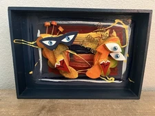 Original Joseph Derr 3D Cubist Wood Art Faces In Shadow Box Signed Cubism Unique