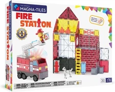 MAGNA-TILES Fire Station 50-Piece Magnetic Construction Set, The Original... 