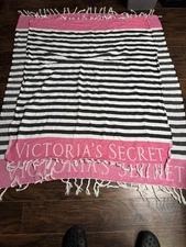 Victoria's Secret Fringe Beach Towel Throw Blanket 1 Size Pink Striped  lot of 2