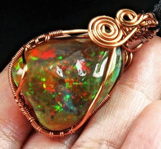 55Ct African Black Opal Nugget Wire Wrapped Pendant PRH150