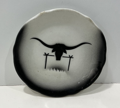 Vintage Jackson China Black Longhorn 5” Side Plate RARE Airbrushed Western Hotel
