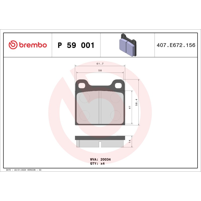 BREMBO P 59 001 Brake Pads Set Front for Alfetta Giulia GT 911 Giulietta Horizon