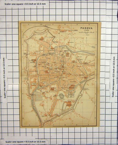 Original Old Antique Print Map Italy Street Plan Padova Canale Alicorno