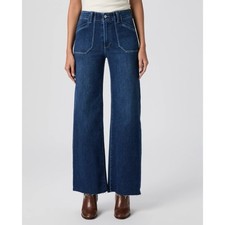 NWT Paige Anessa Wide-Leg Jeans Utility Pockets Dark Wash Blue 25 Petite
