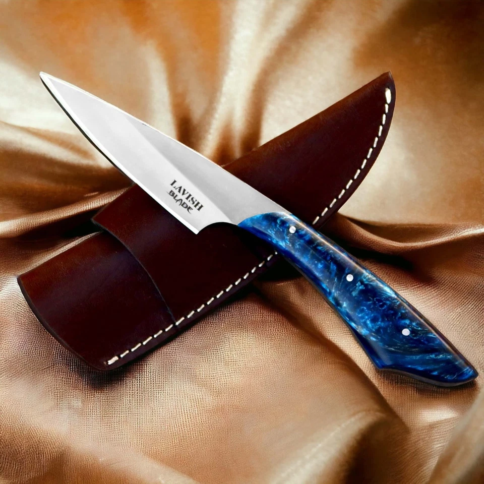 CUCHILLO DE CAZA DE ACERO D2 HECHO A MANO DE 10 PULGADAS MANGO BLANCO HERRAMIENTA DE CAMPING Y FUNDA Foto 3 de 4