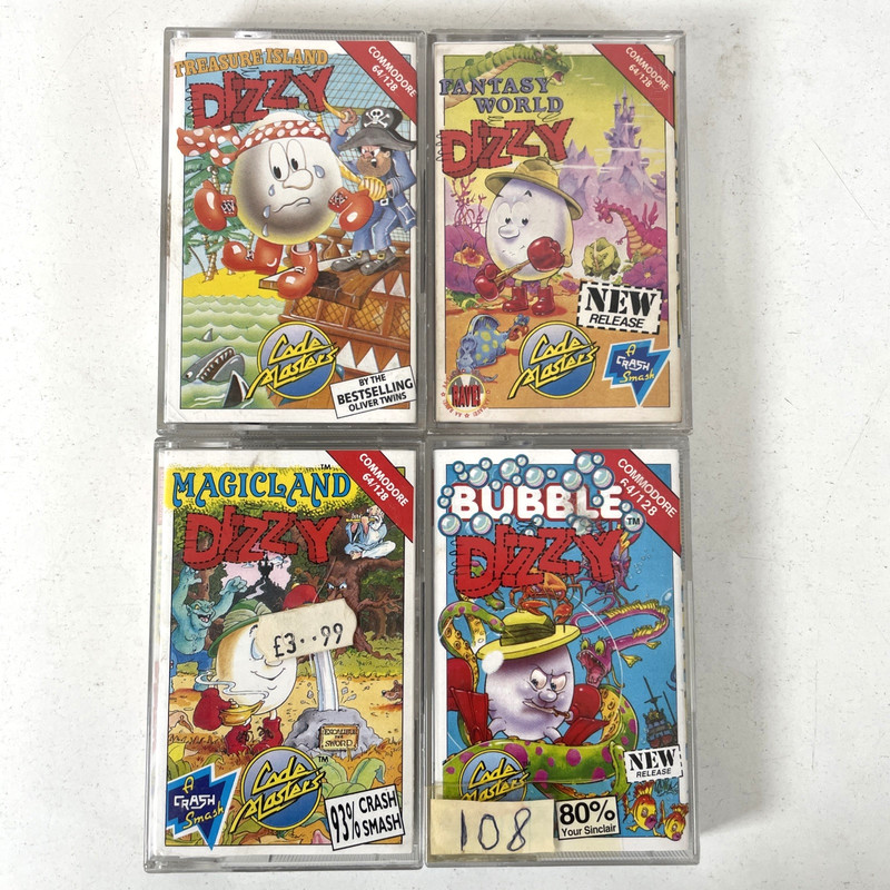4 x Dizzy Code Masters Games for Commodore 64 128 C64 Vintage Computer Games