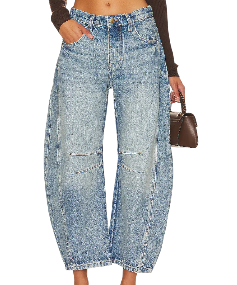 WE THE FREE PEOPLE Good Luck Mid-Rise Barrel Jeans ACID WASHED Wide Baggy 29