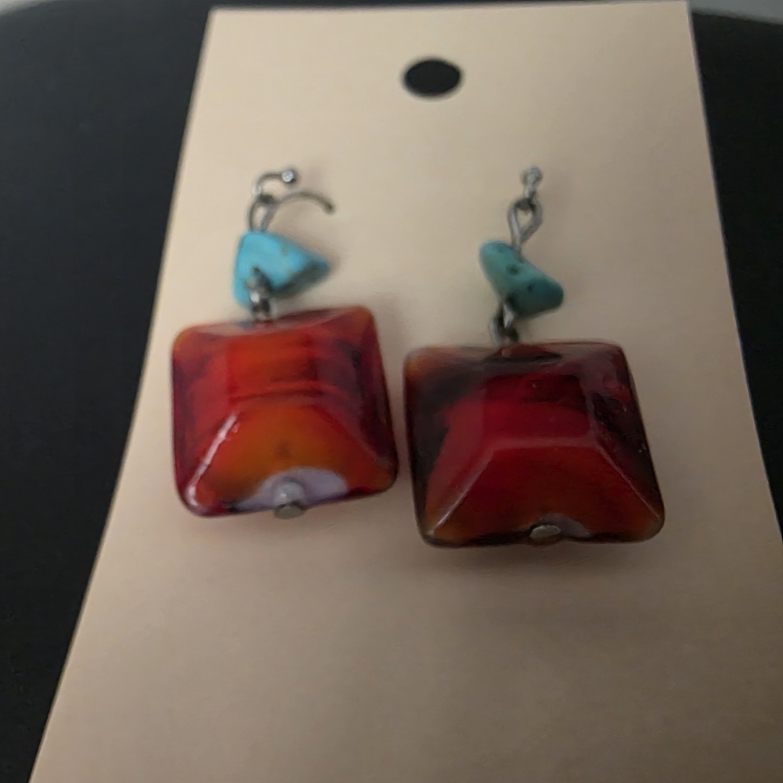 Handmade Dangle Earrings Square Red Carnelian Aga… - image 7