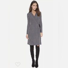 Tory Burch Monochrome Striped Long Sleeve Dress | Size XS