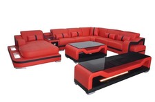 Leather Sofa Couch Corner Sofa Corner Set Living Area + RTV + Coffee Table + USB