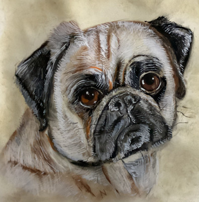 Digitaldruck einer Künstlerillustration eines Mops Hundes 