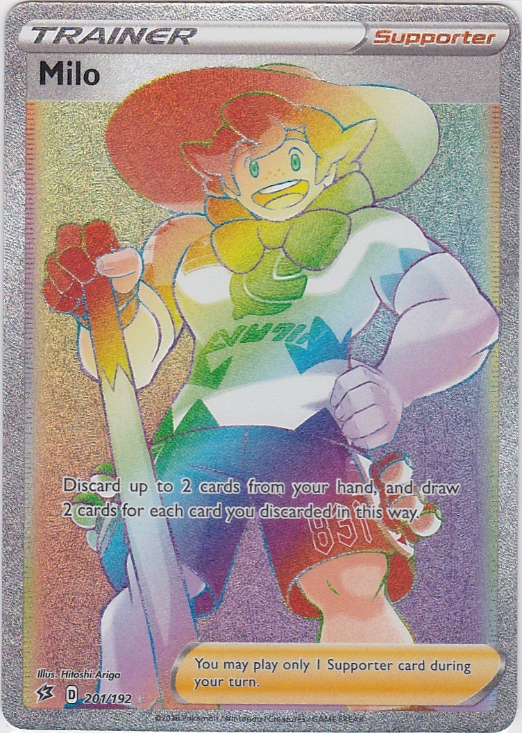 Milo 201/192 Rebel Clash Rainbow Rare Hitoshi Ariga Pokémon Card TCG