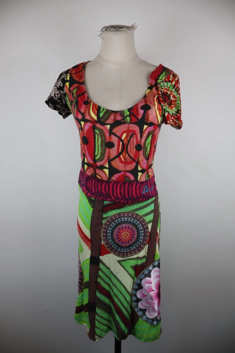 Desigual Abito da Donna a Maniche Corte, Nero, XS