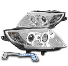 Fit Factory HID 03-08 BMW Z4 Halo Chrome Projector Headlights w/Blue LED DRL Kit