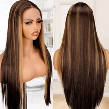 HD Lace Front Wig Human Hair Blend Honey Brown Straight