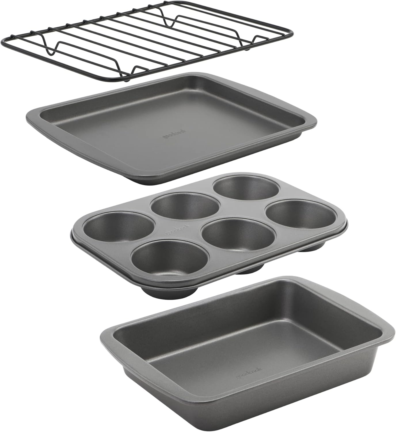 4-Piece Nonstick Steel Toaster Oven Set with Baking Pan, Rack, and Cake Pan