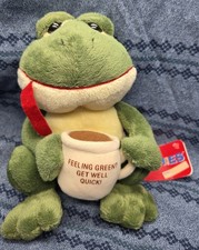 SUPER RARE Russ Ouchies Feely Frog Get Well Quick Sick Green Frog Plush 7.5" NWT