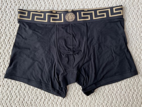 NWT Versace Greca Border Medusa Black Greek Key Logo 2 Pk Long Trunk Boxers 3 XS - Picture 15 of 18