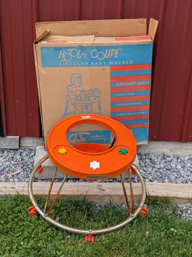 Vintage Hoola Coupe Circular Baby Walker 1970s In Original Box Orange Vtg Toys