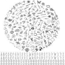 254 Pcs Silver Charms for Jewelry Making with Alphabet Letters, Wholesale Bul...