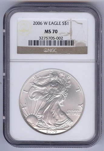 2006 W S$1 Silver American Eagle + .999 One Troy Ounce Silver + NGC + MS 70