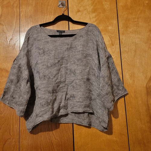 Top Eileen Fisher misto lino maglia larga Boxy Crop grigio taglia XL - Foto 7 di 14