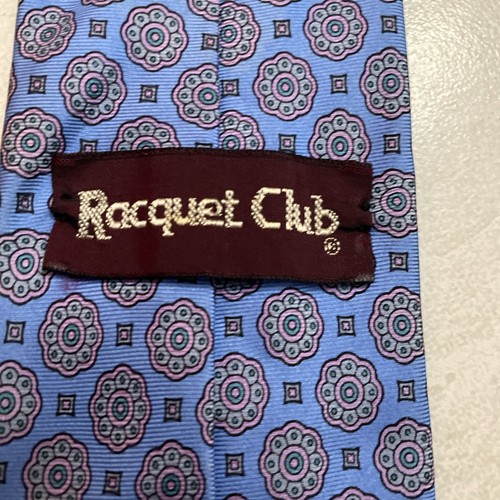 Racquet Club Mens Tie Blue Geometric Silk One Size Classic Designer VTG 90s - Picture 3 of 6