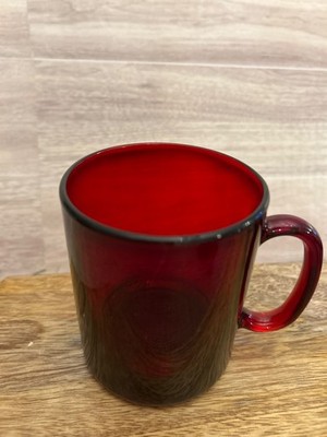 Vintage Ruby Red Clear Glass Coffee/Tea Mugs Cups Arcoroc France - MINT