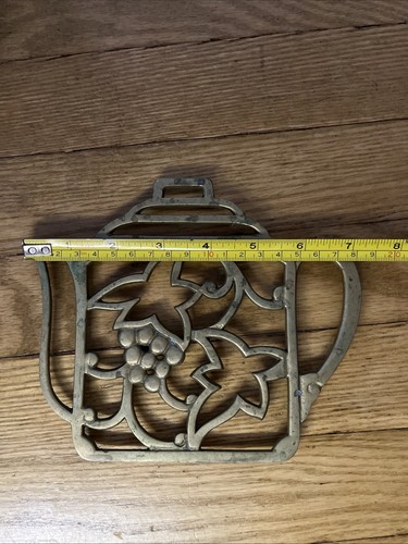 Vintage Brass Teapot Shaped Trivet Wall Decor 7” - Picture 6 of 7
