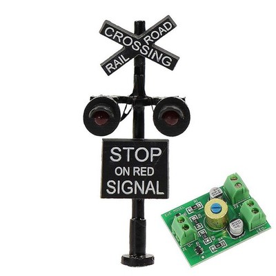 JTD1507RP 1 Set N Scale Railroad Train/Track Crossing Sign 2 Heads LED Made...