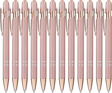 12 Pack Rose Gold Ballpoint Pen with Stylus Tip, 1.0 mm Black Ink Smooth Writing