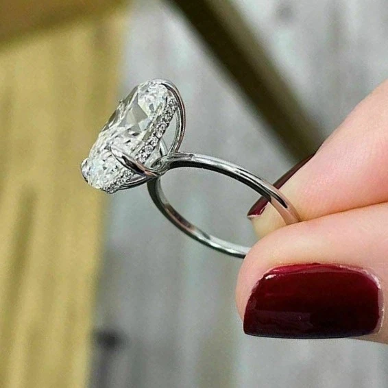 5 kt Ovalschliff VVS1 Laborgefertigter Diamant Solitär Ehering 14 K Weißgold FN Ring - Bild 4 von 4