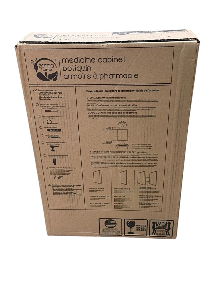 Recessed Medicine Cabinet Frameless Mirrored Beveled Swing Door 16 x 24 in. - Image 4 of 4