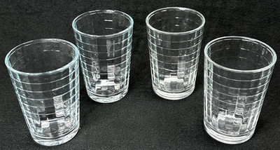 VTG MCM 4 Pasabahce Juice Glasses 6oz Block Optic Windowpane 4'' Tall