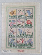 Vintage Finished Needlepoint 18 Count Floral Flowers Birds Insects BRANDE