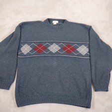 Vintage Exacta Sweater XL (fit Large) Crewneck Argyle USA Made Gray Grandpa