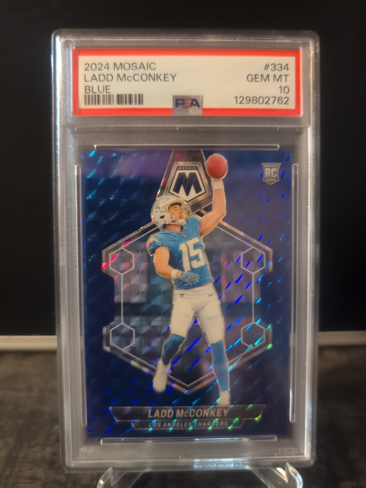 2024 Mosaic Ladd McConkey RC Blue /99 #334 PSA 10