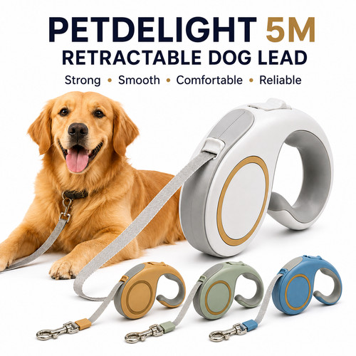 Retractable Dog Lead 5MLong Nylon Strap Extendable Adjustable Training Dog Leash