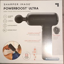 Sharper Image Powerboost Ultra Massage Gun, 6 Speeds, 5 Attachments, LED, Black