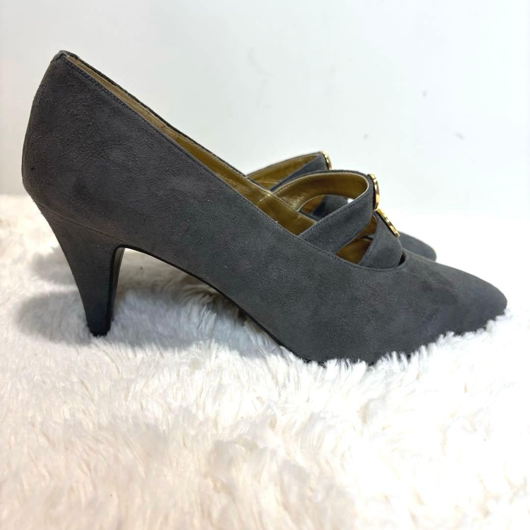 VALENTINO GARAVANI Vintage Pumps Size 24cm Charcoal Gray Gold Buttons thumbnail 5